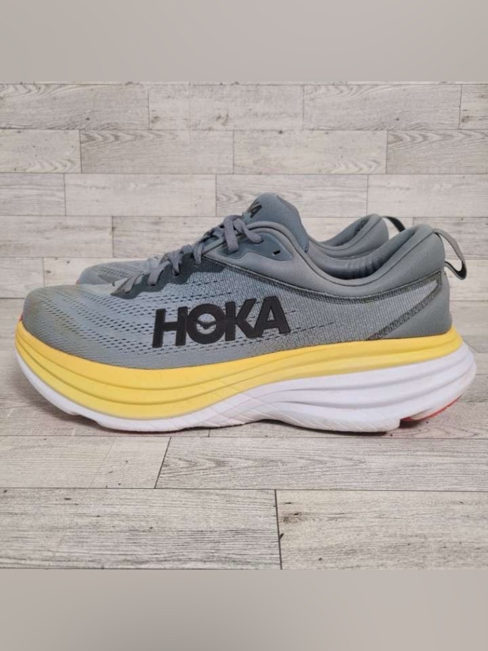 Men's Hoka Bondi 8 Blue Yellow Athletic Running Sneakers Shoes Size 12.5